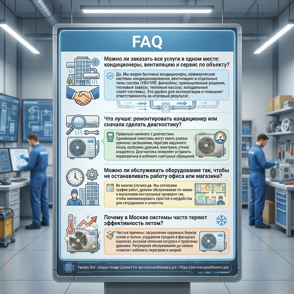 FAQ по сервисному центру кондиционеров и вентиляции в Москве