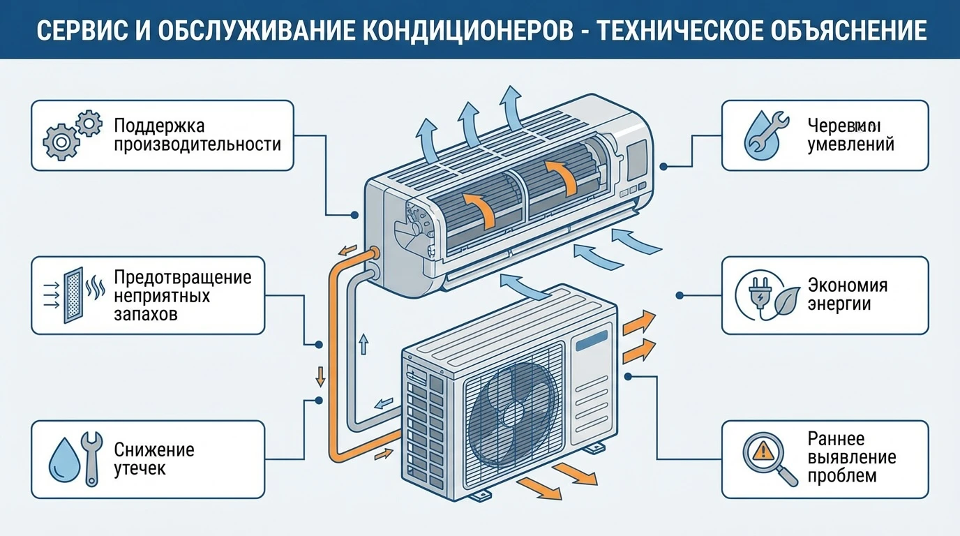 Иллюстрация: список работ по техническому обслуживанию кондиционеров Иллюстрация: список работ по техническому обслуживанию кондиционеров